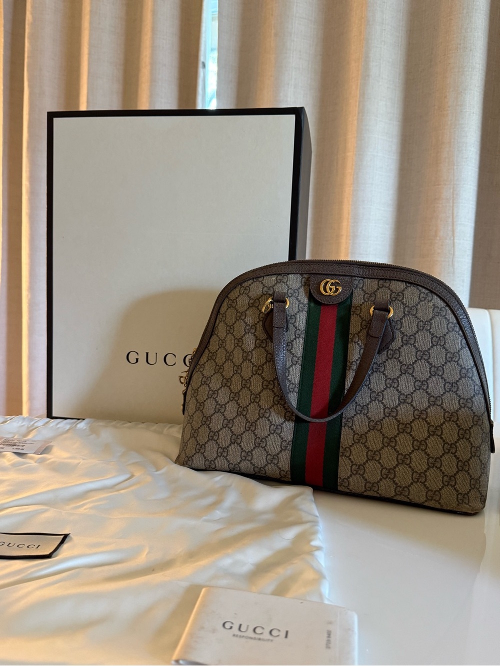 Gucci Ophidia GG Supreme Medium Top Handle Bag- discontinued style.